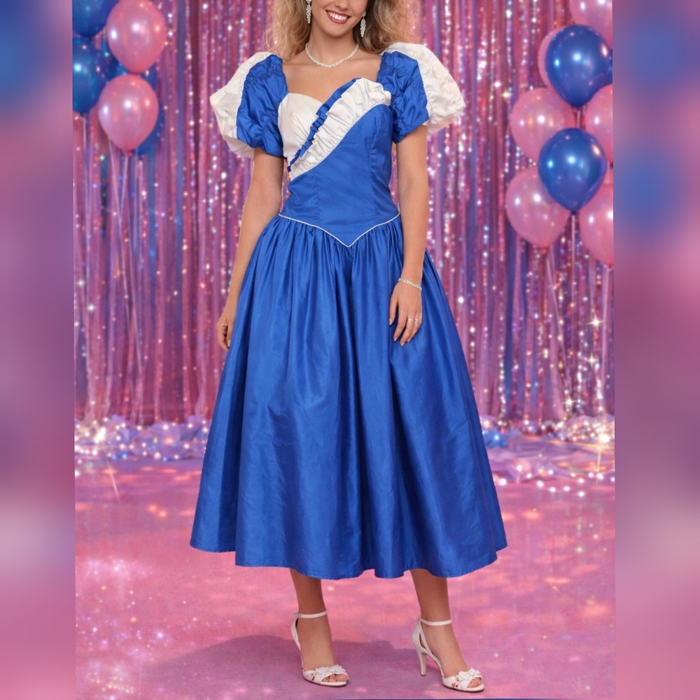 Source Unknown Royal Blue and White Prom Dress